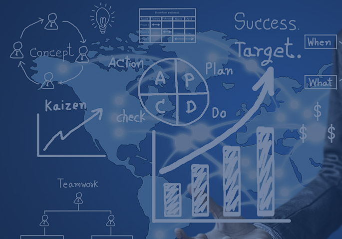 Sketches depicting global business success